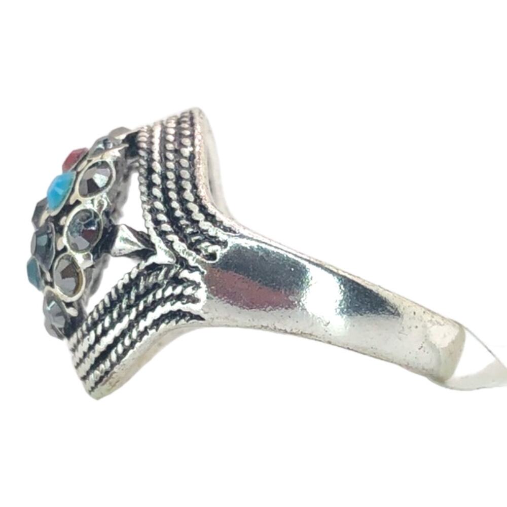 Silver and Multicolor Dome Rhinestone Statement Ring - Size 6.5 - Picture 4 of 7